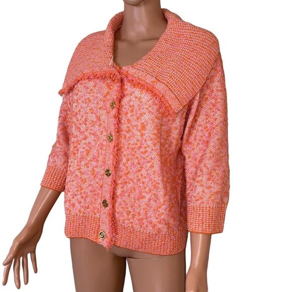 ST. JOHN Collection boucle blazer jacket Women Tweed Pink Coral Orange SZ S - Picture 4 of 12